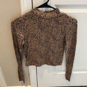 Leopard Print Long Sleeve Mock Neck Top